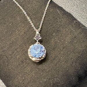 HARLEY DAVIDSON STERLING SILVER BLUE CRYSTAL LADIES NECKLACE